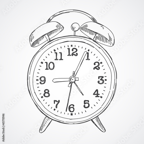 Hand drawn vector sketch illustration alarm clock
