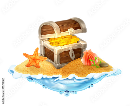 Lost treasure chest of gold on the island vector illustration