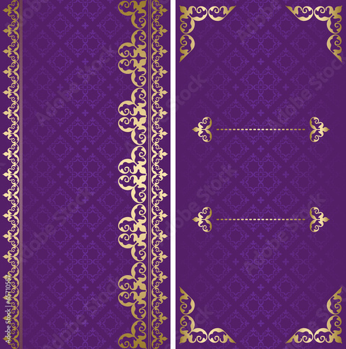 golden and violet vector cards with arabic ornament