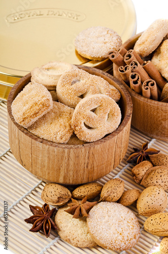 Sweet cookies with cinnamon sticks, anise and almonds