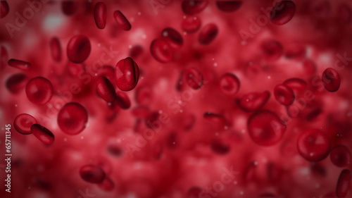 Red blood cells streaming and flowing inside vessel