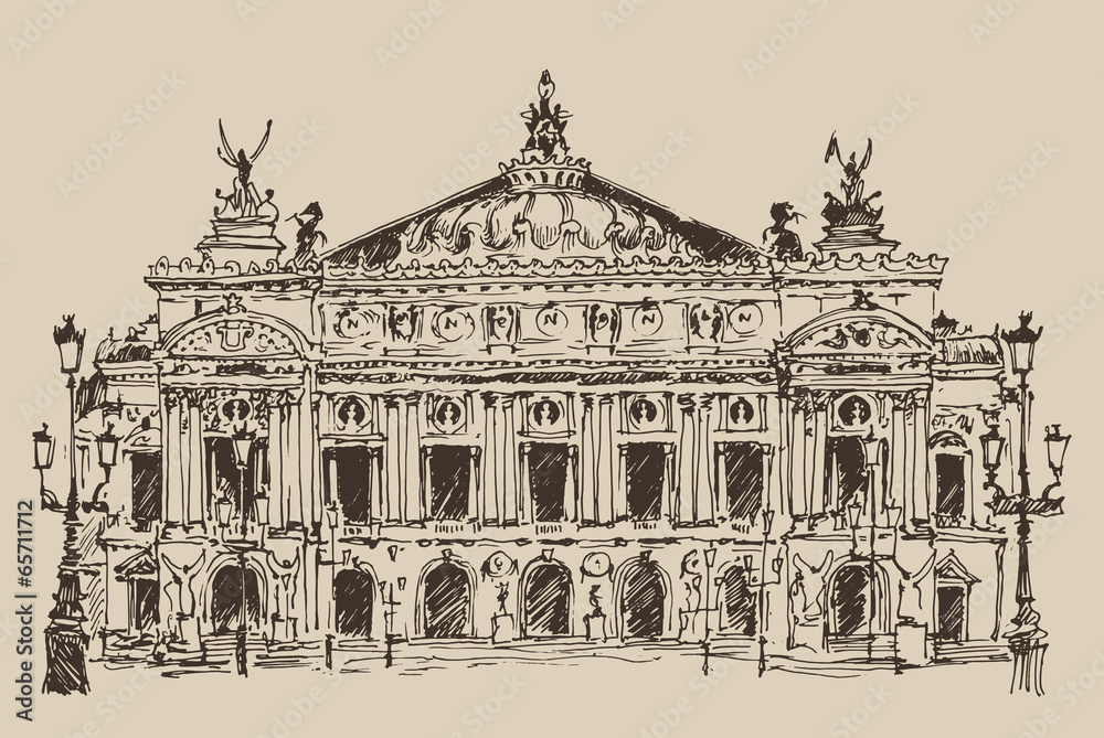 Paris, Palais Garnier vintage engraved illustration