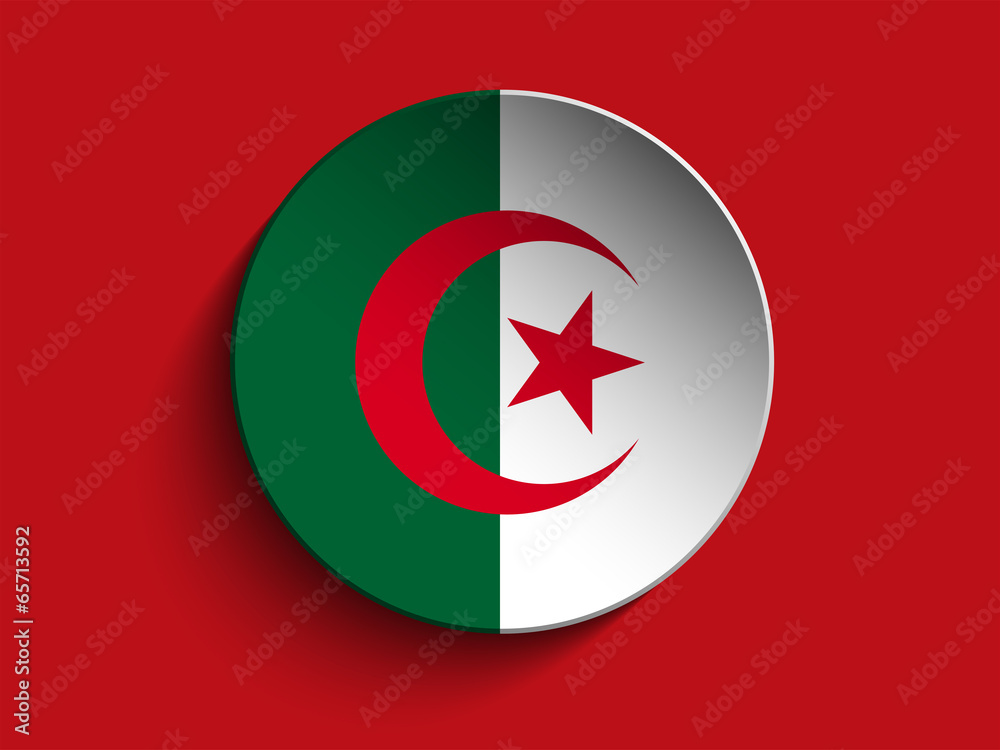 Flag Paper Circle Shadow Button Algeria Flag Paper Circle Shadow Button Algeria
