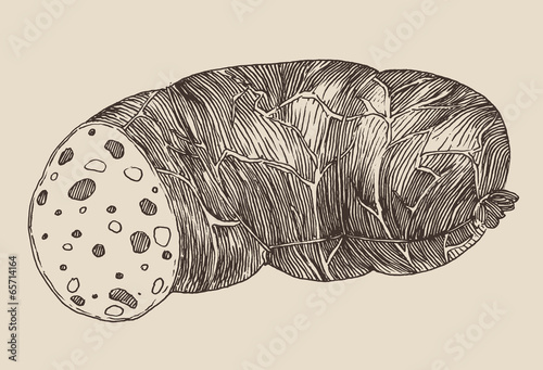 piece of sausage, vintage illustration, engraved style