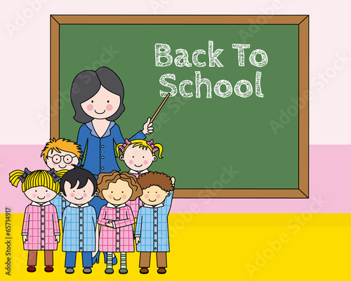 Children with teacher at school