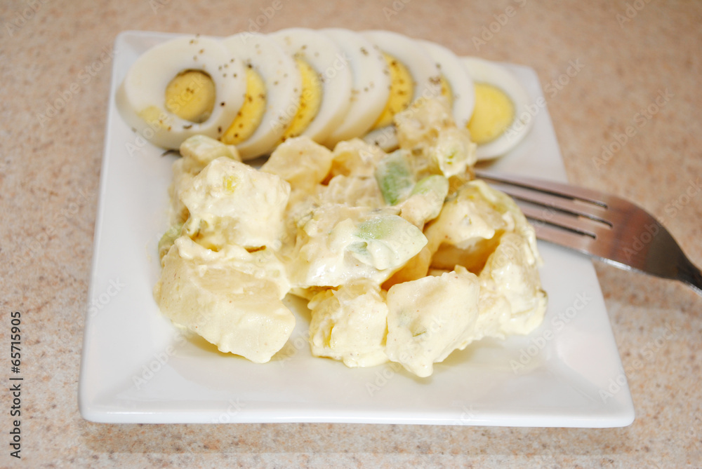 Potato Salad and Sliced Egg on a Plate Potato Salad and Sliced Egg on a Plate