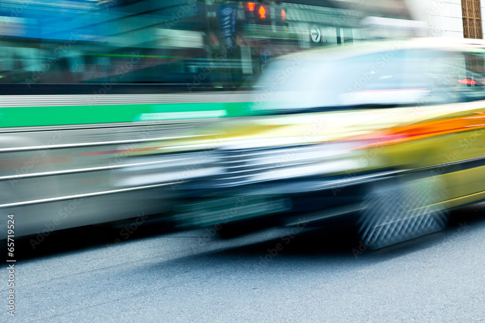Taxi Speeding in motion tokyo, japan Taxi Speeding in motion tokyo, japan
