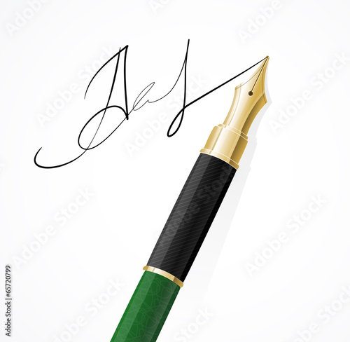 Vector Close up of a fountain pens and signature