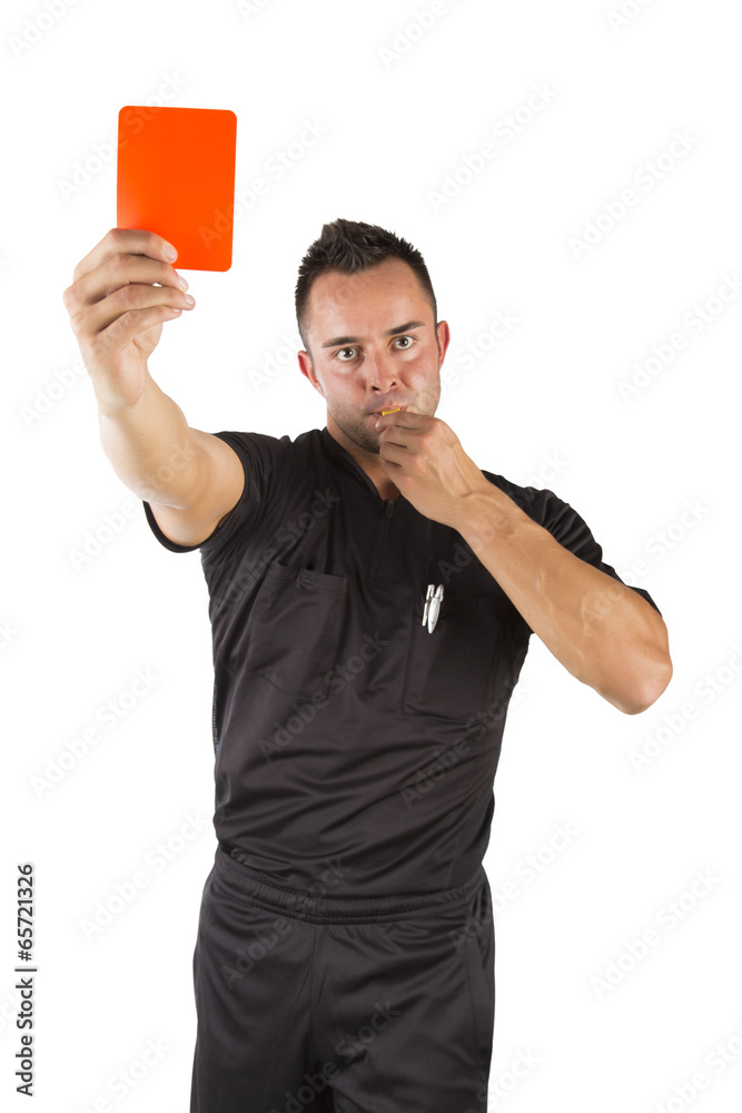 Schiedsrichter mit roter Karte, freigestellt Schiedsrichter mit roter Karte, freigestellt