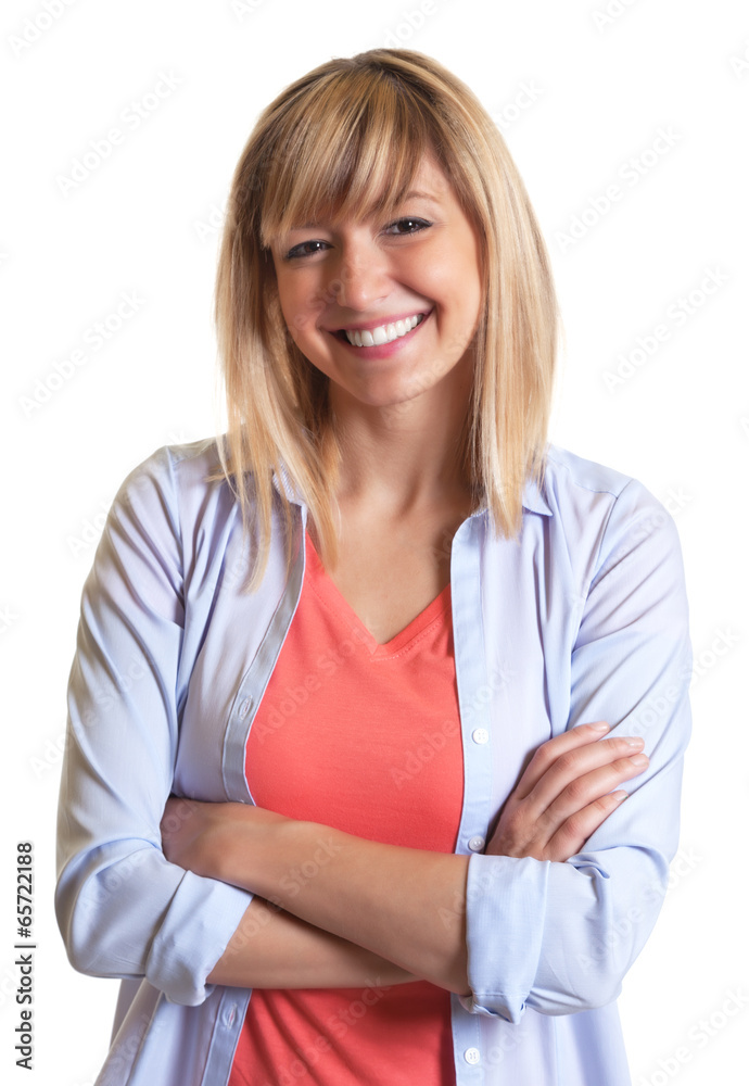 Young woman with crossed arms and dark eyes Young woman with crossed arms and dark eyes