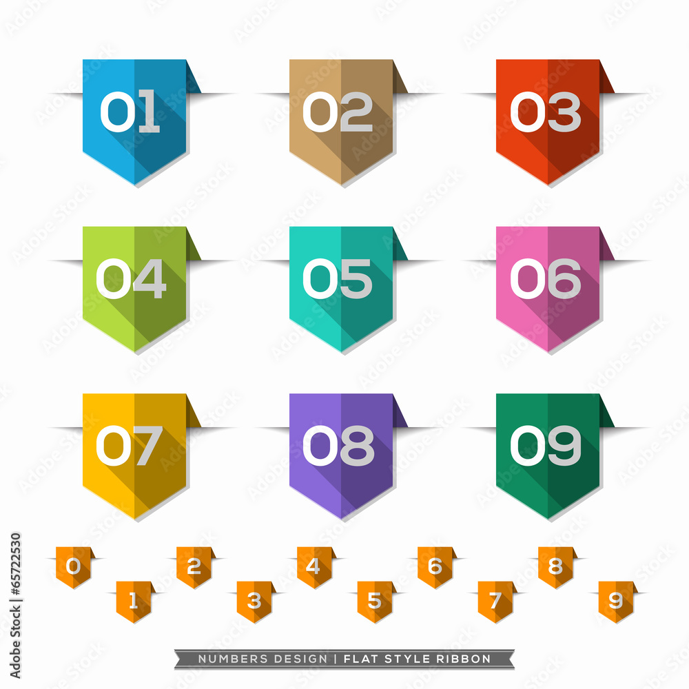 Number in Bookmark Label long shadow Flat Icons Set Number in Bookmark Label long shadow Flat Icons Set