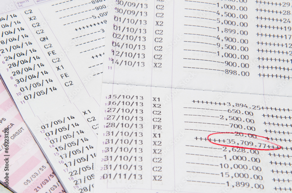 Bank books with red mark, passbooks Bank books with red mark, passbooks