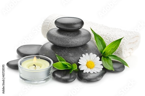 Canvas Print spa still life zen basalt stones and daisy