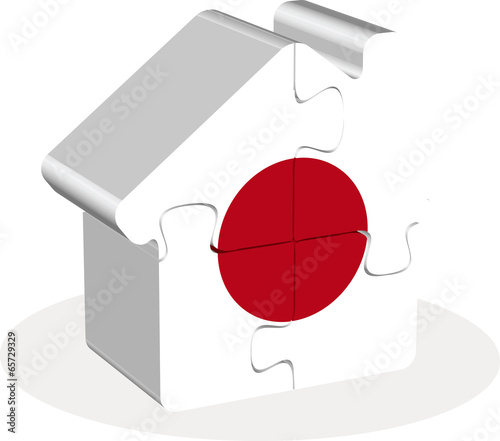 house home icon with Japan flag in puzzle