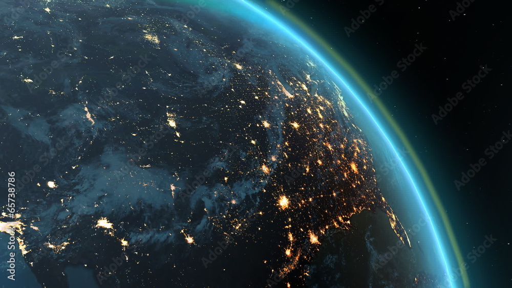 Planet earth America zone with night time and sunrise