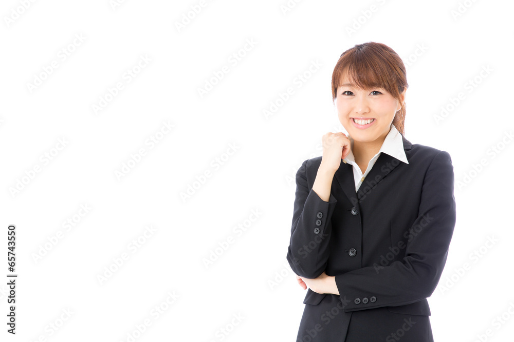 asian businesswoman thinking on white background asian businesswoman thinking on white background