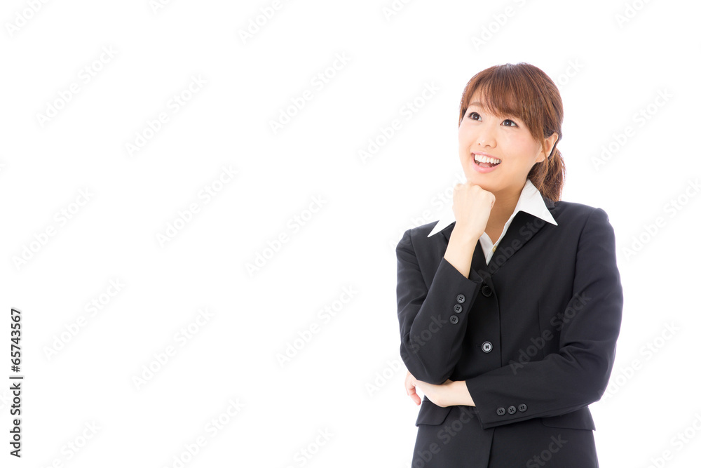 asian businesswoman thinking on white background asian businesswoman thinking on white background