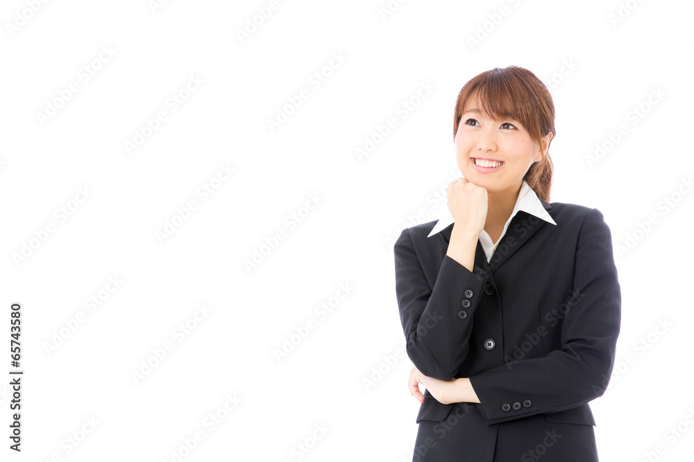 asian businesswoman thinking on white background asian businesswoman thinking on white background