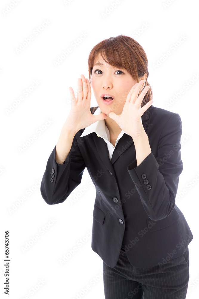 asian businesswoman calling on white background asian businesswoman calling on white background
