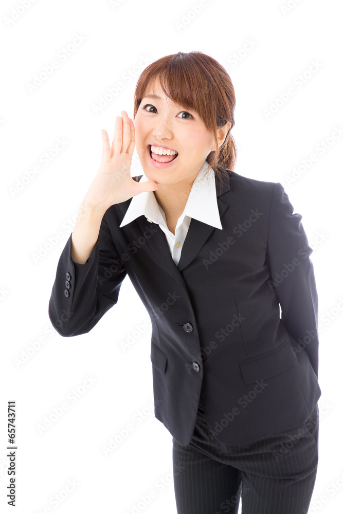 asian businesswoman calling on white background asian businesswoman calling on white background