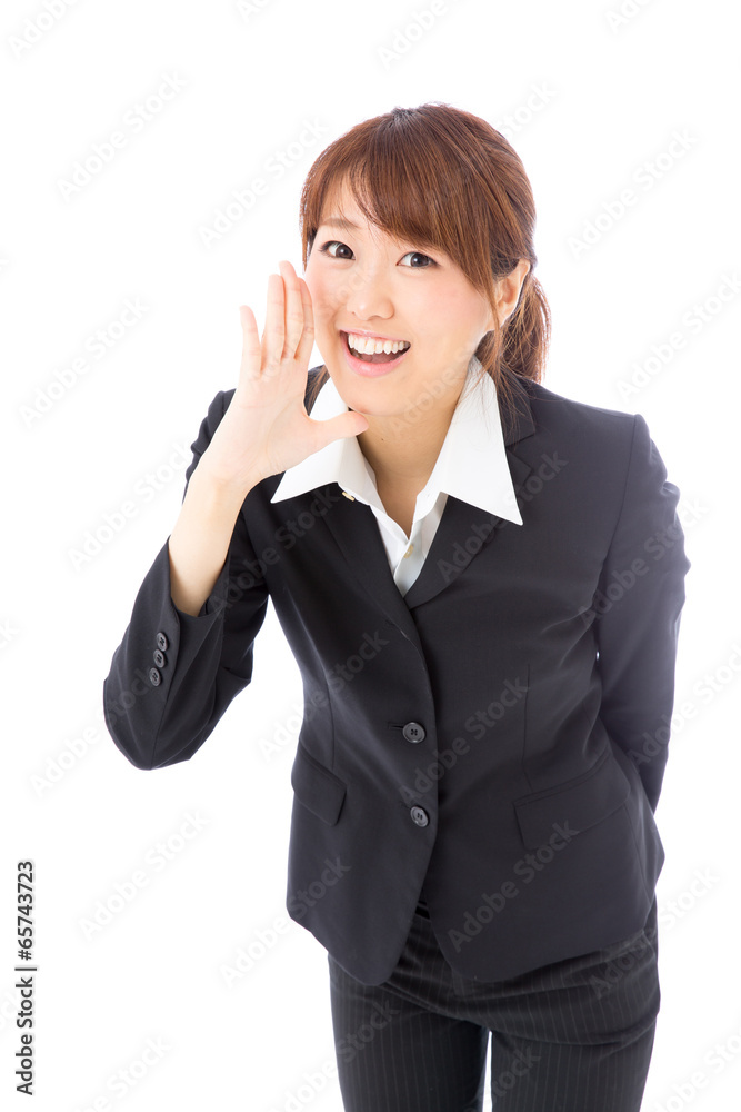 asian businesswoman calling on white background asian businesswoman calling on white background