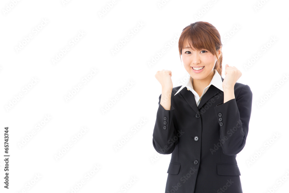 asian businesswoman cheering on white background asian businesswoman cheering on white background