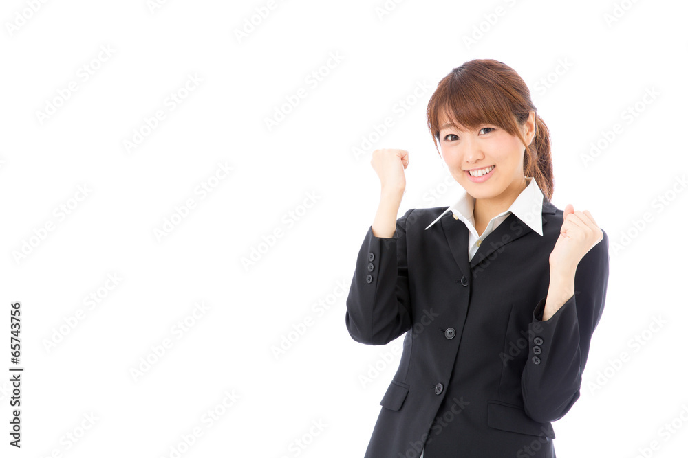 asian businesswoman cheering on white background asian businesswoman cheering on white background
