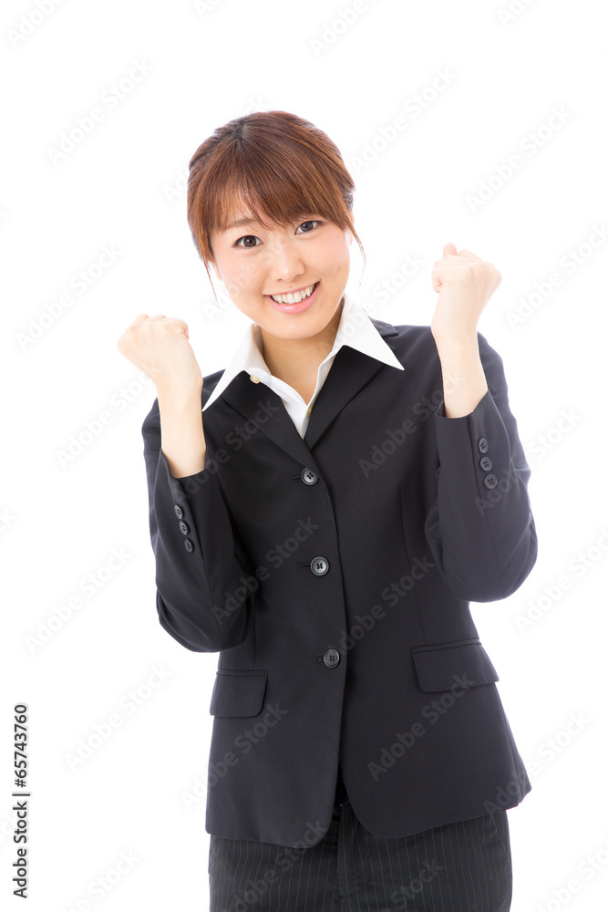 asian businesswoman cheering on white background asian businesswoman cheering on white background