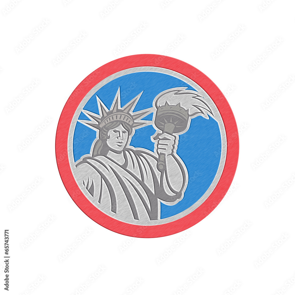Metallic Statue of Liberty Holding Flaming Torch Circle Retro Metallic Statue of Liberty Holding Flaming Torch Circle Retro