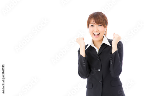 asian businesswoman cheering on white background
