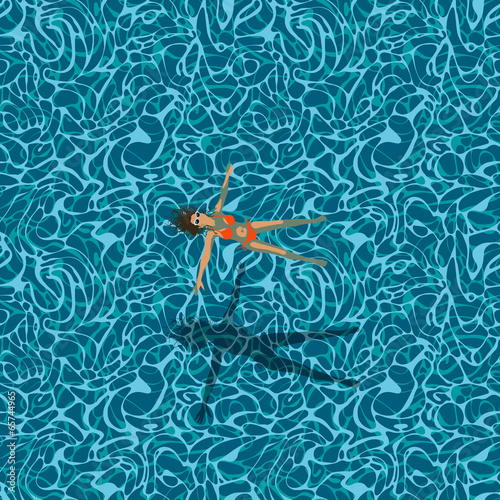 Woman in swimming pool, seamless pattern