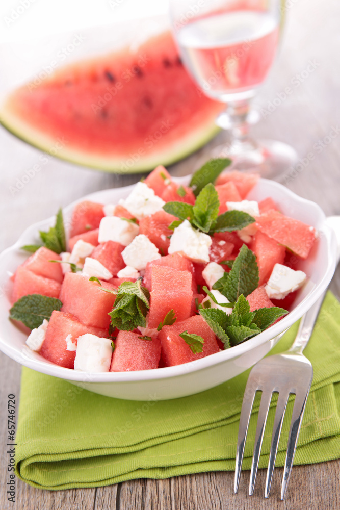 salad with watermelon, feta cheese and mint salad with watermelon, feta cheese and mint