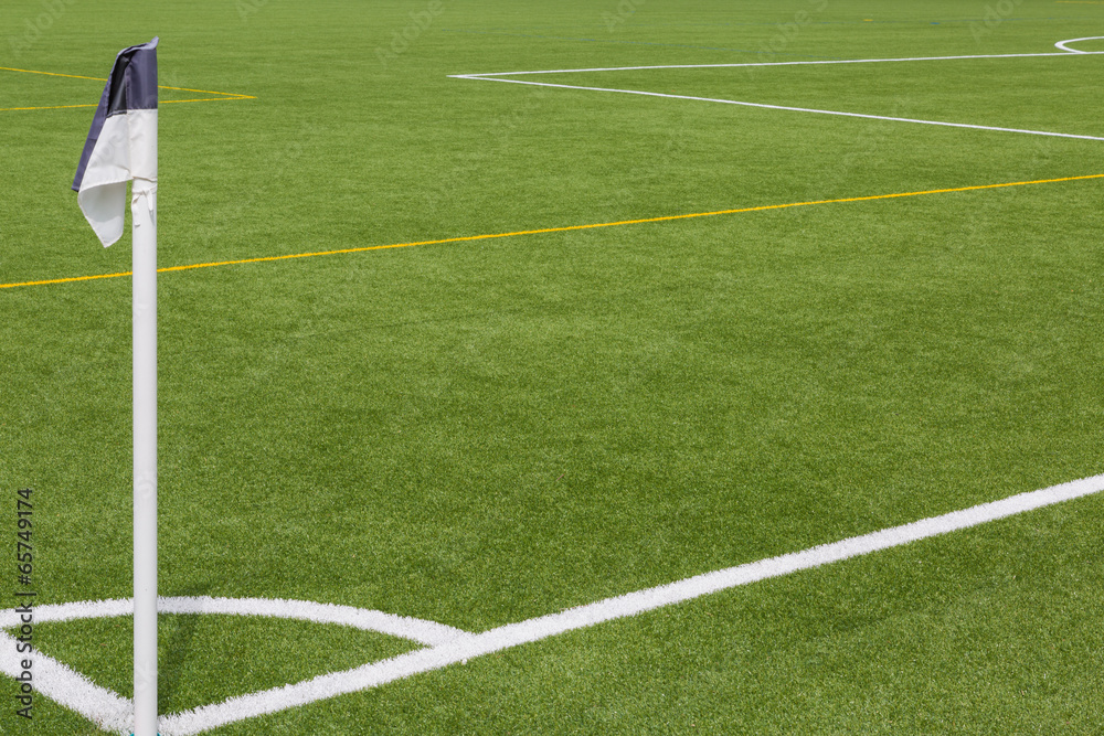 Fototapeta premium Artificial turf field for soccer - corner flag