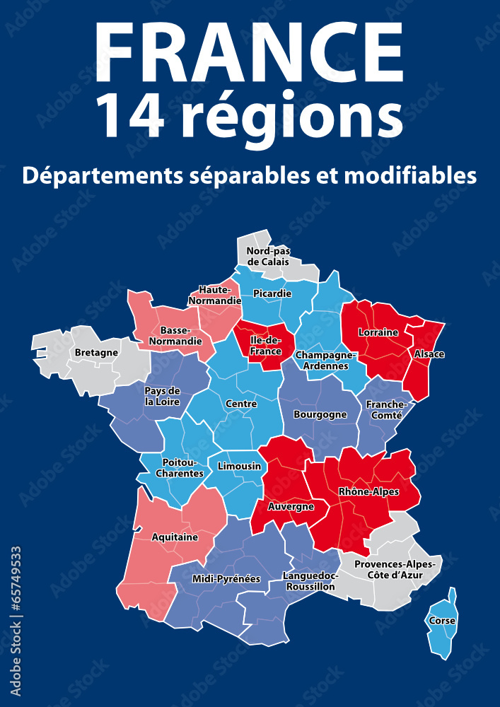 Naklejka premium CARTE DE FRANCE - 14 Régions