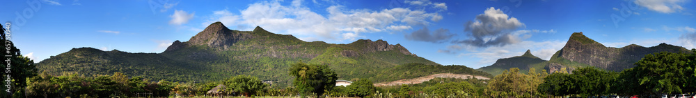 Nature of Mauritius. Wood and mountains, panorama