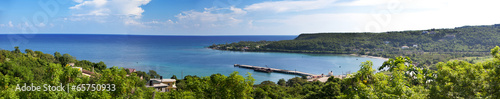 Jamaica. The sea in the sunny day and mountains, panorama