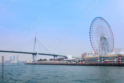 Bridge and ferris wheel in Osaka