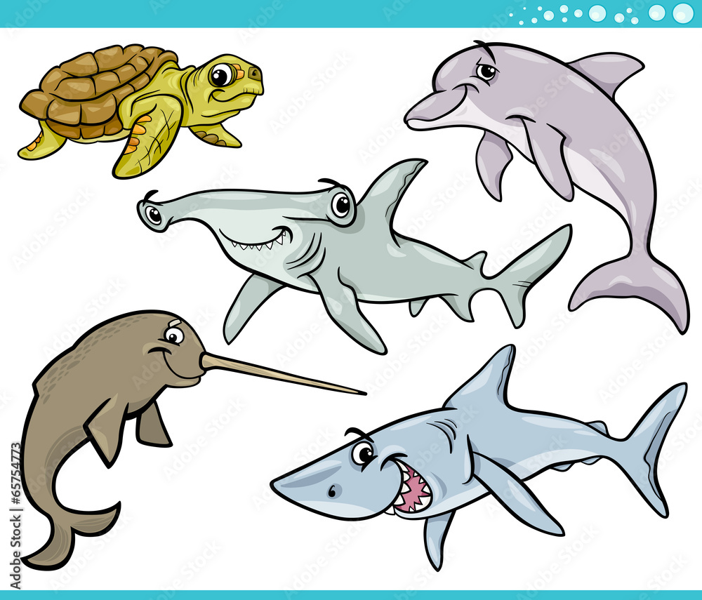 Fototapeta premium sea life animals set cartoon illustration