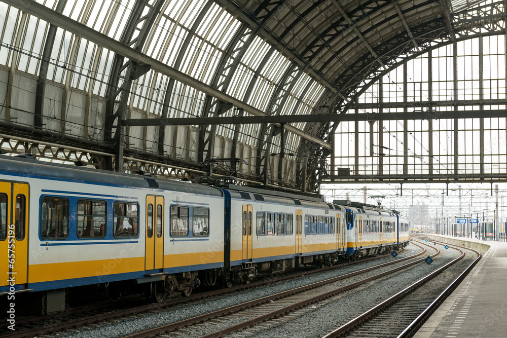 Train inside Amsterdam Centraal train station Train inside Amsterdam Centraal train station
