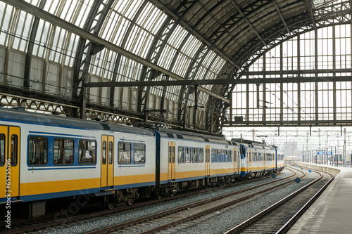 Train inside Amsterdam Centraal train station