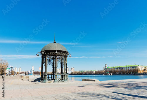 Rotunda on the shore of the pond in the center of Yekaterinburg,