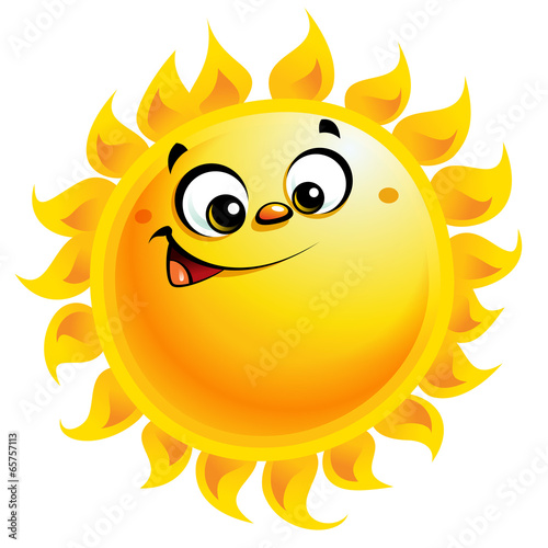 Happy cartoon yellow sun character smiling