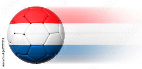 Soccer ball with Dutch flag in motion isolated