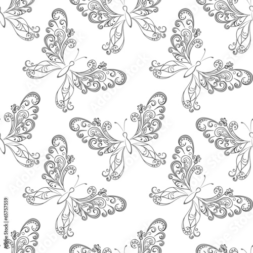 Seamless background, butterflies contours