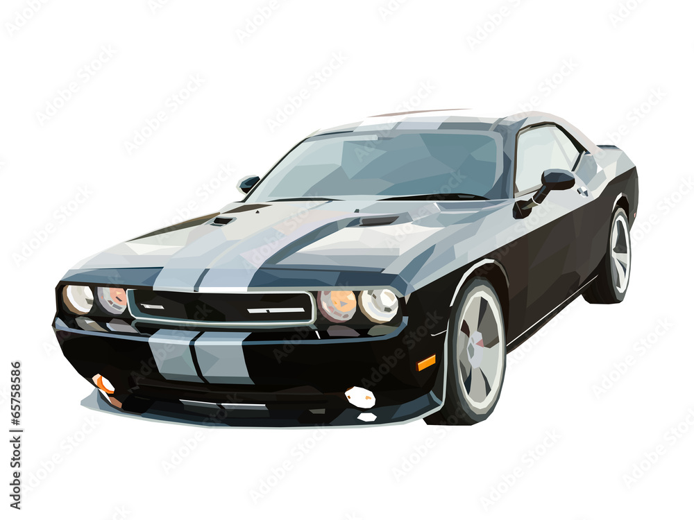 Illustration of a muscle car made from colored shapes