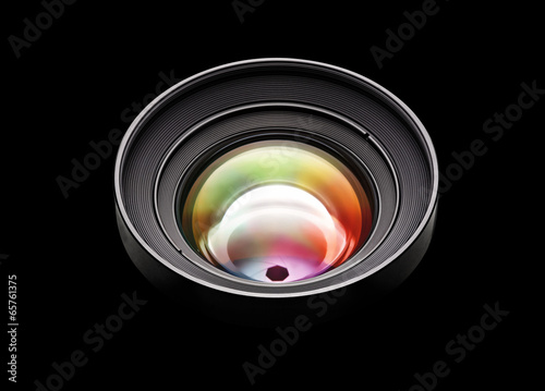 Black camera lens with multicolored lens
