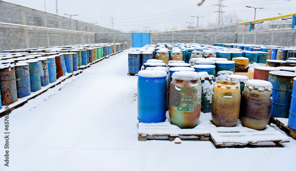 Chemical waste dump with a lot of barrels Chemical waste dump with a lot of barrels
