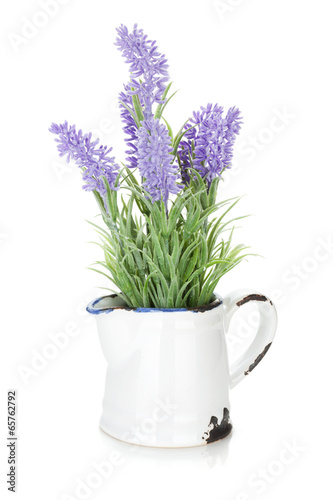 Bunch of decorative lavender in metal pitcher