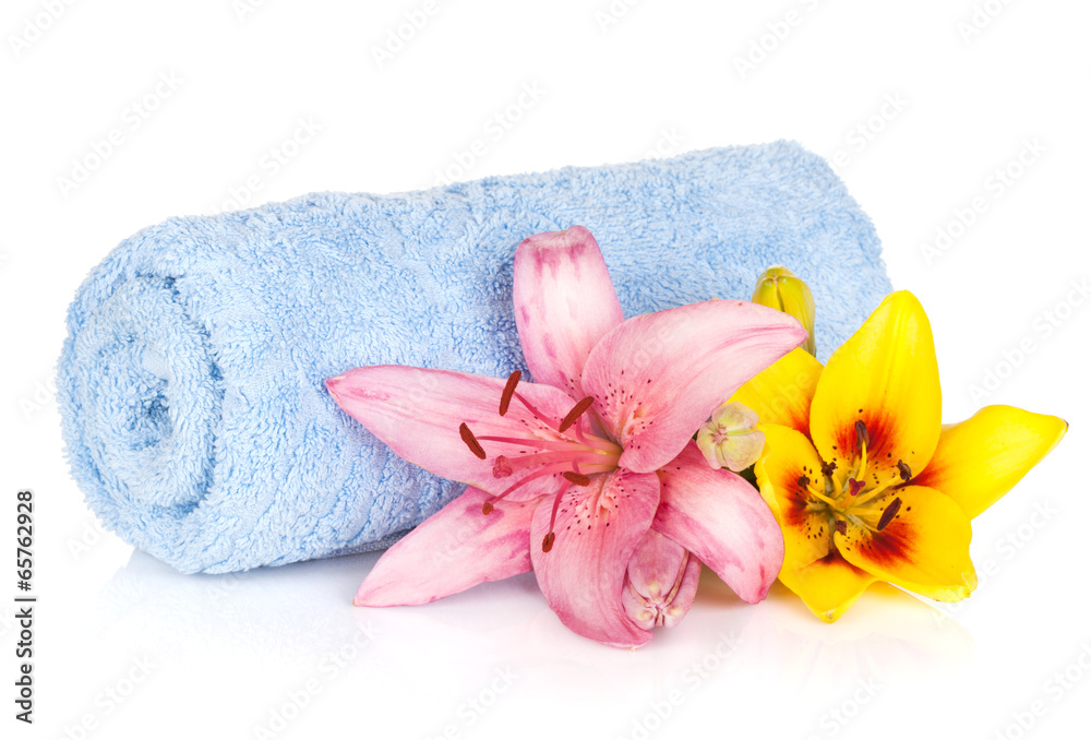 Spa setting with colorful lily flowers Spa setting with colorful lily flowers