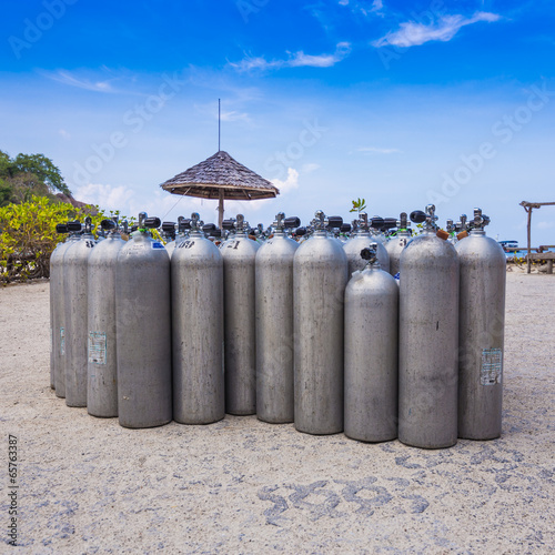 Many of Metal scuba diving oxygen tanks photo